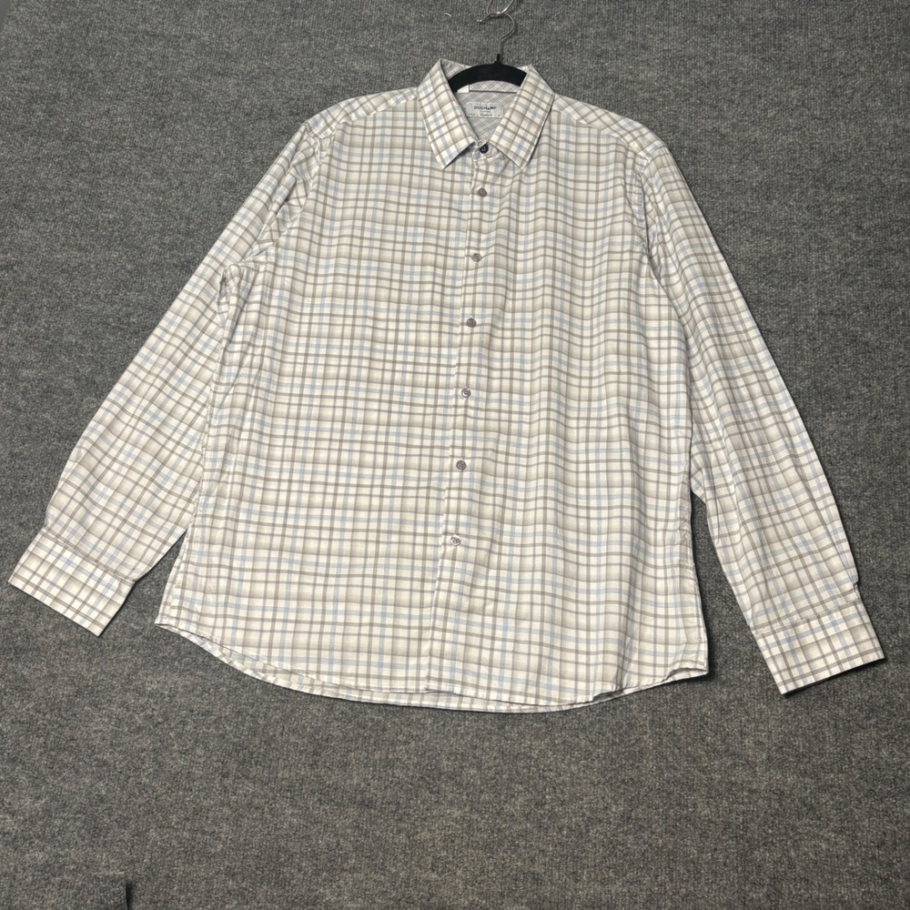 Duchamp‎ London Tailored Fit Plaid Button Down Shirt Mens XL Gray Blue White